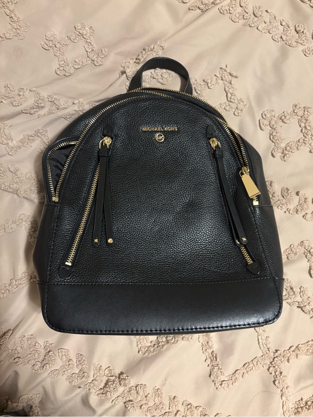 Michael Kors Black Pebbled Leather Mini Backpack with Gold Hardware